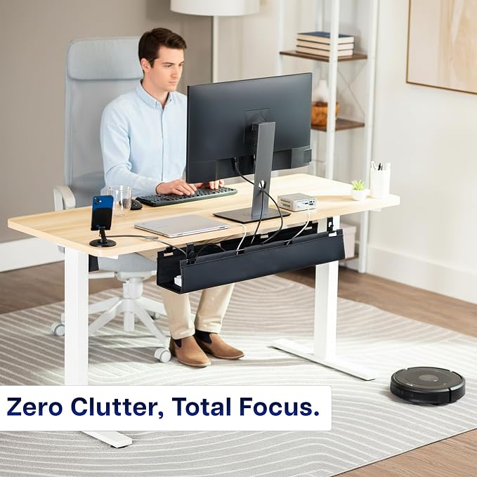VIVO Screw-on Under Desk 31 inch Fabric Cable Management Tray, Wire Concealer, Power Strip Storage, Workspace Organization, Easy Fold Down Access, Black, DESK-AC31F-S - Image 9