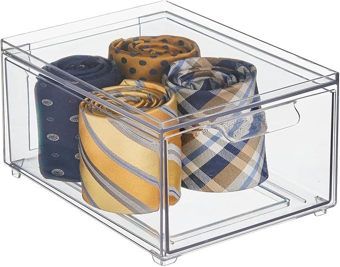 mDesign Stackable Storage Containers Box with 2 Pull-Out Drawers - Stacking Plastic Drawer Bins for Closet Organization, Linen, Coat, Bedroom or Entryway Closets - Lumiere Collection - 2 Pack - Clear - Image 8