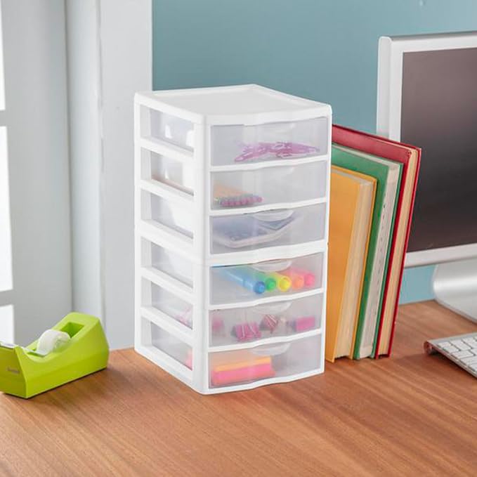 Sterilite Clearview Plastic Multipurpose Small 3 Drawer Desktop Storage Organization Unit for Home, Classrooms, or Office Spaces, White, 6 Pack | White - Organizing Drawers, Containers for Bathroom, Closet, Kitchen, and Bedroom - Image 9