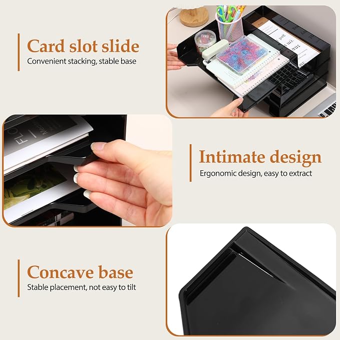 DoubleFill 8 Pcs Stackable Letter Tray Rectangular Plastic Desk Organizer 13 x 9.5 x 2.6 in Paper Holder File Tray Accessories Rack for Desktop Office Desk Drawers (Black) - Image 4