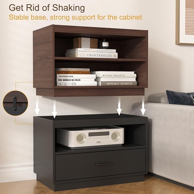 Stackable Storage Drawers, 28" Wide Storage Bins with 2 Doors | Closet Organizer, Wood Stackable Closet Organizer Modern Large Stackable Storage Units for Living Room Hallway Bedroom, Brown - Image 4