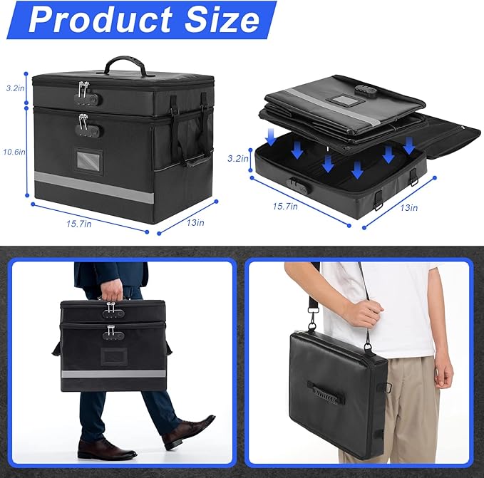 EXLIFBAG 2 Layer File Box with Lock, Portable Document Organizer Box with Handle, Fireproof File Box for Home Office, Legal File Organizer Storage - Image 3