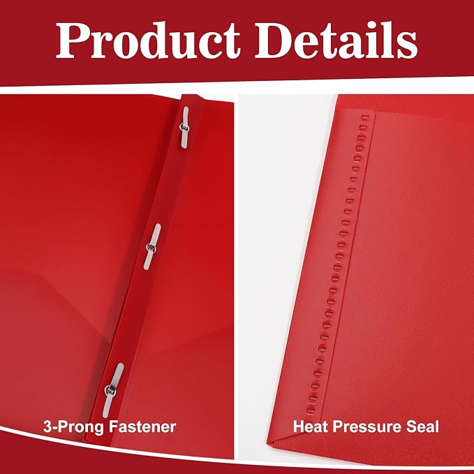 Plastic Folders with Pockets and Prongs,2-Pocket Folders with 3 Fasteners, Holds 8-1/2" x 11" Paper, Pastel Color (Bright Red, 12-Pack) - Image 3