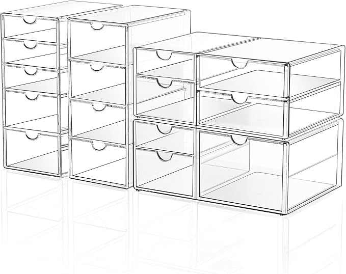 DOMNIU Acrylic Makeup Drawer Storage Organizer with 16 Drawers, 4 Set | Office Desk Organization and Storage, Dustproof Drawer Organizer for Makeup, Countertop, Jewelry, Desktop, Bathroom, Bedroom by DOMNIU