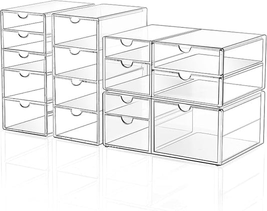 DOMNIU Acrylic Makeup Drawer Storage Organizer with 16 Drawers, 4 Set | Office Desk Organization and Storage, Dustproof Drawer Organizer for Makeup, Countertop, Jewelry, Desktop, Bathroom, Bedroom by DOMNIU