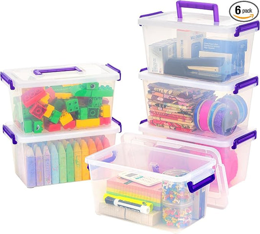 IRIS USA Storage Bins with Lids |Made in USA| 5 Qt - (6-Pack) - Clear | Built-In Handle Tote / Plastic Containers for Crafts, Art, Office & Study Supplies / Interlocking Latches by IRISUSA