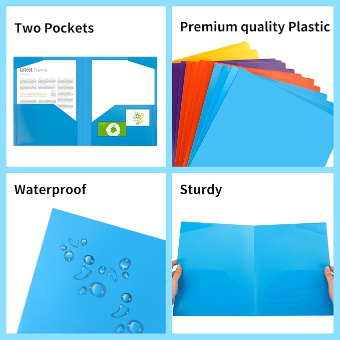 EOOUT 32pcs Plastic Folders with Pockets, Heavy Duty Folders with 4 Pockets for Office and School, Letter Size, 8 Assorted Colors - Image 4
