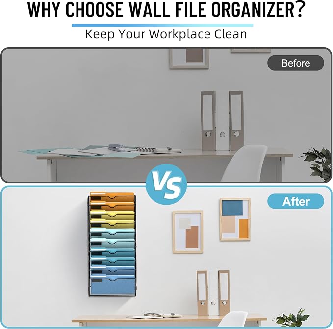 10-Tier Hanging Wall File Organizer with Hooks, 2 Pack | Mesh Wall File Holder, Mail Organizer Wall Mounted for Papers, Documents, Folders and Magazines in Home Office, Classroom - Image 6