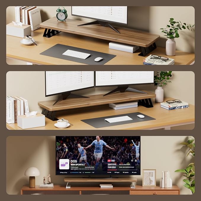 Dual Monitor Stand Riser, 39 Inch Large Wood Monitor Stands for 2 Monitors | Desk Monitor Riser for Computer/Laptop/Printer/TV, Stand Riser up to 220 lbs - Image 6