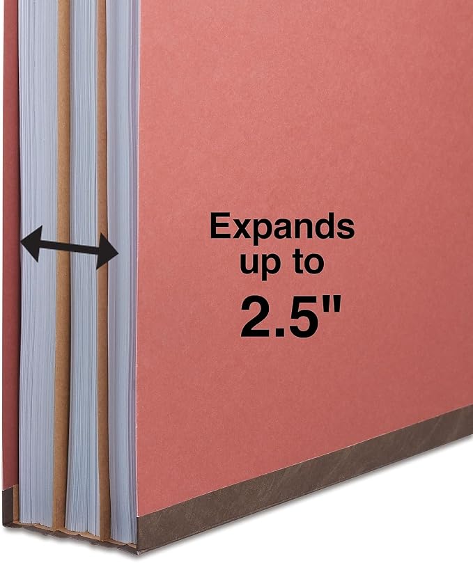 Staples 60% Recycled Pressboard Classification Folder, 2-Dividers, 2.5" Expansion, Legal Size, Brick Red, 20/Box - Image 5
