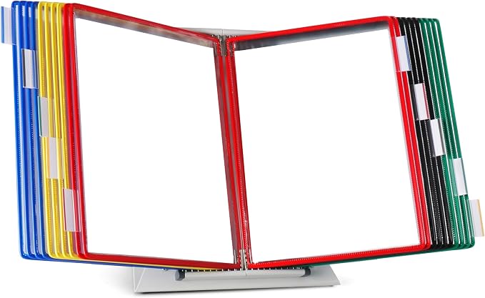Tarifold Desktop Reference Display System, 20 Pockets, Expandable, Assorted | 20 Double-Sided PVC Pockets, Holds 40 Letter-Size Sheets, Sturdy Metal Base, Quick-Find Indexing, Quick and Easy to Assemble by TARIFOLD
