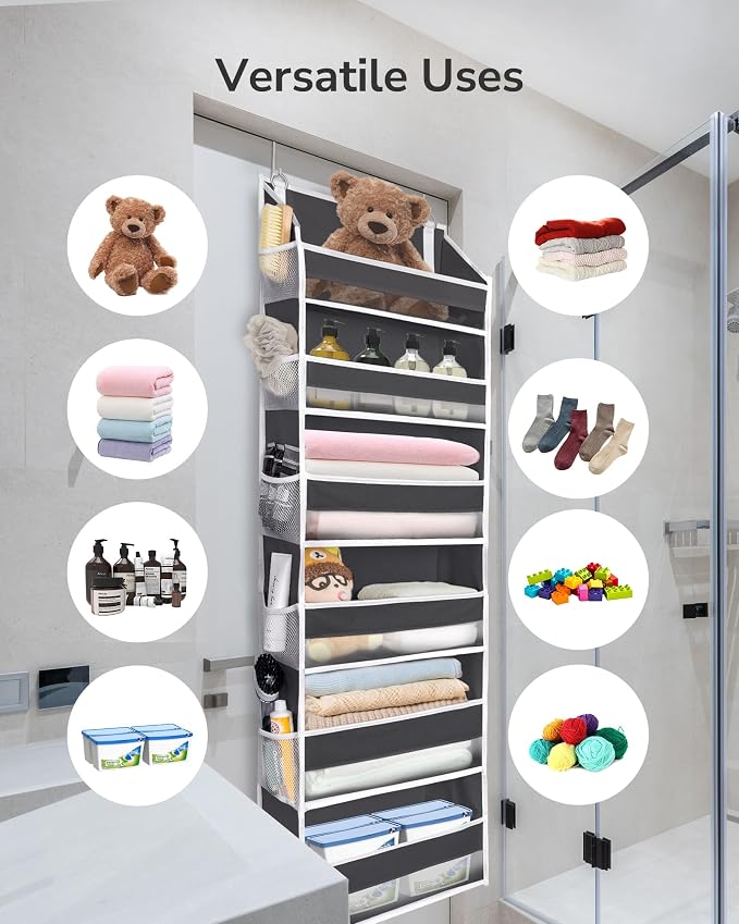 ULG Over The Door Organizer with 6 Large Pockets 12 Side Pockets, 50lbs Weight Capacity Door Hanging Organizer for Bedroom, Bathroom, Pantry, Nursery Storage, Dark Gray - Image 7