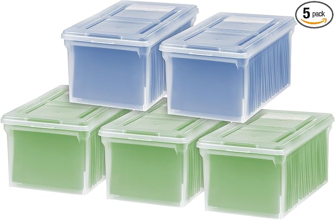 IRIS USA 5-Pack 44 Qt. Letter File Box with Hinged Lid, Clear | Protect important documents, letter and legal files with secure storage for home offices, moving, and long-term organization by IRISUSA