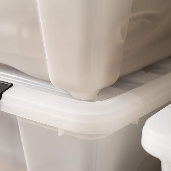 IRIS USA 6-Pack 54 Quart Storage Bins with Lids, Pearl | Conceals contents for a clean look. Perfect for moving, blankets, clothing, and garage storage. Nestable design saves space - Image 9