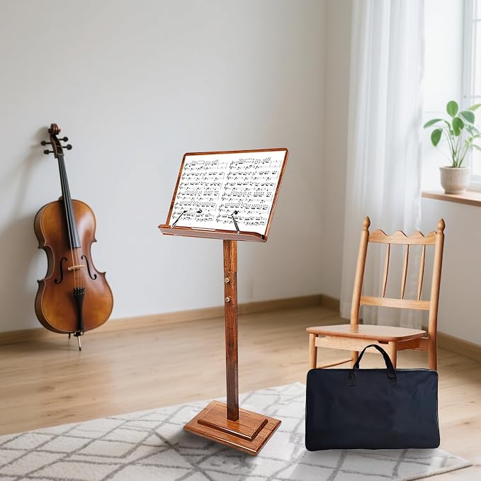 Sheet Music Stand - Wooden Music Stand for Sheet Music with Carrying Bag, Adjustable Height Bamboo Desktop Book Stand Lectern Podium On-Stage Holder for Guitar Violin Piano Concert - Image 9