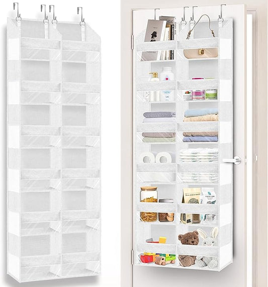 Over The Door Organizer 6 Tiers, Extra Large Behind Door Storage of 12 Compartments, 80 lbs Weight Capacity Hanging Storage Organizer with Clear Window Kids Toys, Shoes,Diapers, Room Storage, White by Ofiray-home