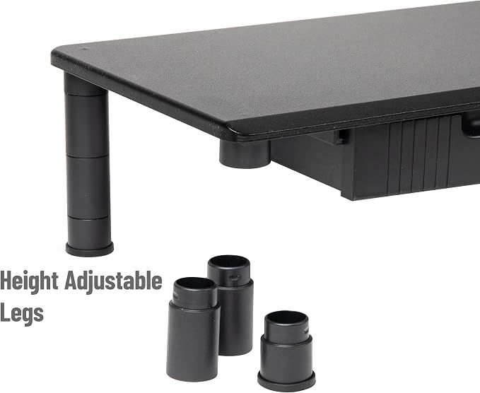 Mind Reader Dual Monitor Stand, Height Adjustable, Desktop Organizer, Laptop Riser, Office, 38.5"L x 11"W x 2.55-6.5"H, Black - Image 4