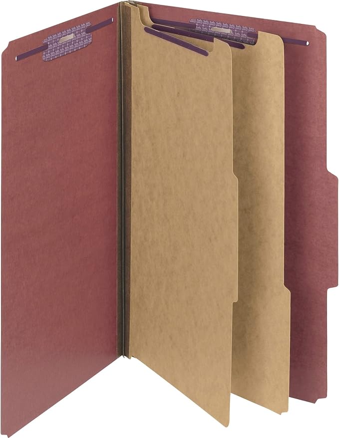 Smead Pressboard Legal Size File Folders with SafeSHIELD Fasteners, 2 Dividers, 2" Expansion, Office Folders, Paper Holder, Red, 10 per Box (19075) - Image 4