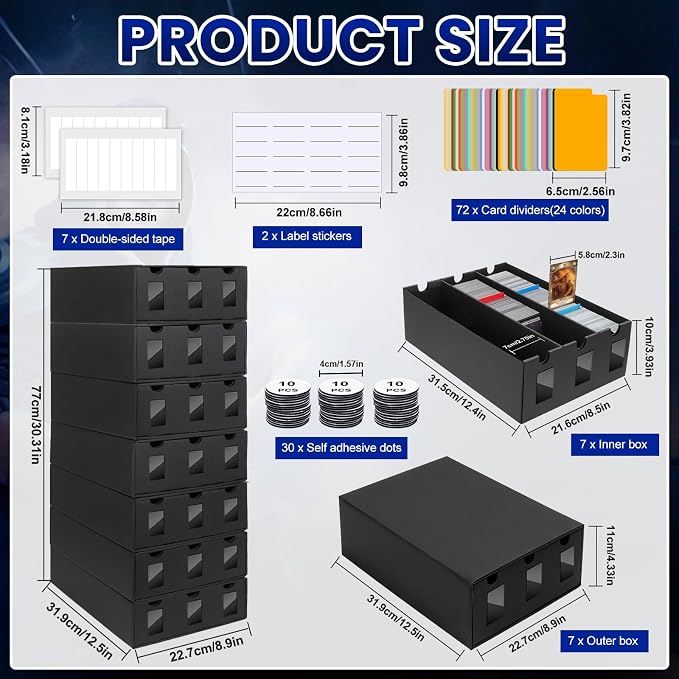 AOBOPLE Card Storage Box,21000+ Cardboard Trading Card Boxes with 72 Card Dividers,Labels and Tape,Bulk Card Storage for MTG TCG PTCG Commander Display - Image 2