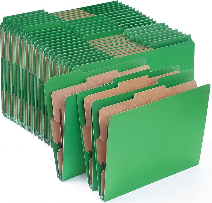 AmazingSpark 24 Pack Green Classification Folders Letter Size, 1 Divider, 1/3-cut Tab, File Folders with Fasteners, Prongs, Expanding File Organizer Bulk for Office Employee, Coworker, Staff by Unknown