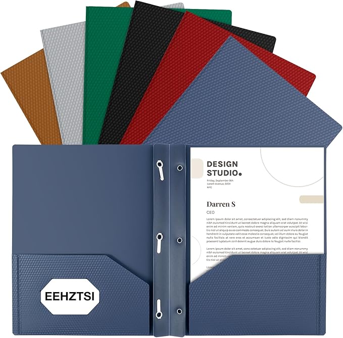 12-Pack Plastic Folders with Pockets and Prongs,2-Pocket Folders with 3 Fasteners, Poly Folders Holds 8-1/2" x 11" Paper for School/Office/Home, Assorted by EEHZTSIOFFICE