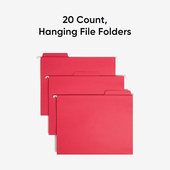 Smead FasTab Hanging File Folder, 1/3-Cut Built-in Tab, Letter Size, Red, 20 Count (64096) - Image 3