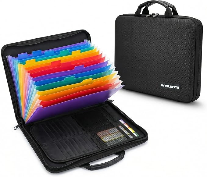 Fireproof Document Box with Lock & Waterproof Hard Shell File Organizer | Portable Safe Box with 13 Pocket Accordion File Folders, Home Office Travel Secure Storage Imp Documents Laptop & Valuables by Milentii