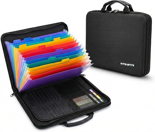 Fireproof Document Box with Lock & Waterproof Hard Shell File Organizer | Portable Safe Box with 13 Pocket Accordion File Folders, Home Office Travel Secure Storage Imp Documents Laptop & Valuables by Milentii