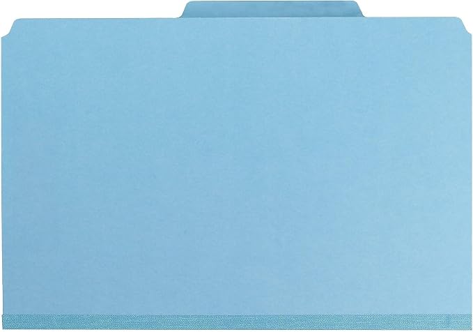 Smead Pressboard Classification File Folder with SafeSHIELD Fasteners, 1 Divider, 2" Expansion, Legal Size, Blue, 10 per Box (18730) by SMEAD