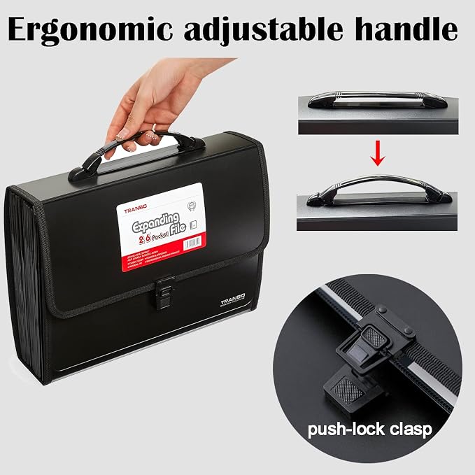 2 Pack 25 Pockets Letter Size/A4 Accordion File Organizer with Handle, TRANBO Expanding File Folder, Expandable Document Paper Organizer for Travel School Office - Image 5