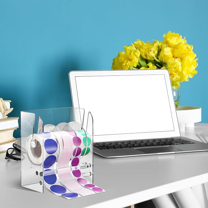 Qilery Adjustable Label Dispenser Acrylic Roll Sticker Dispenser Sticker Holder Organizer Label Stand for Holding Office Home Journal Business Use(4 Disks) - Image 6