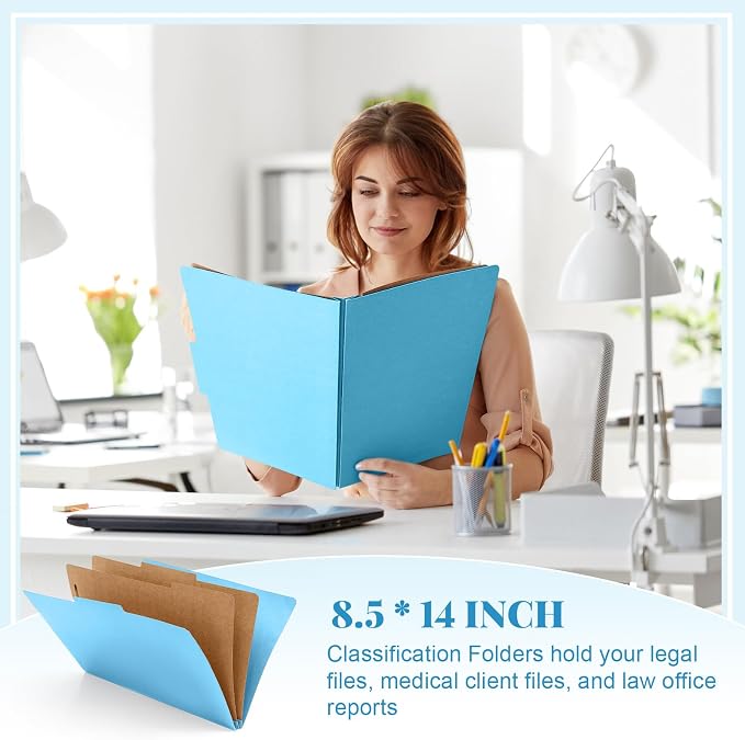 AmazingSpark 24 Pcs Legal Size Classification Folders 2 Divider, Bulk Pressboard File Folder with Expansion 2 Prongs Fastener Heavy Duty Office File Organizer for School Hospitals Home(Light Blue) - Image 4