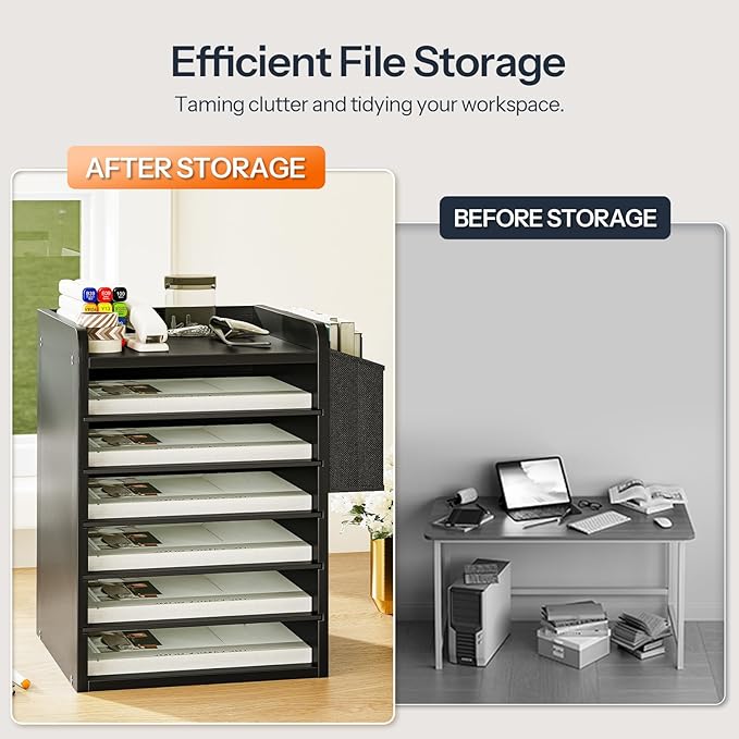 HOOBRO Adjustable Countertop Mail Sorter, 6 Tier Wooden Paper Organizer, Vertical Literature Organizer with Side Storage, Office Mailbox Cubbies, Classroom Mailbox, for Home, Office, Black BB34WF01 - Image 5