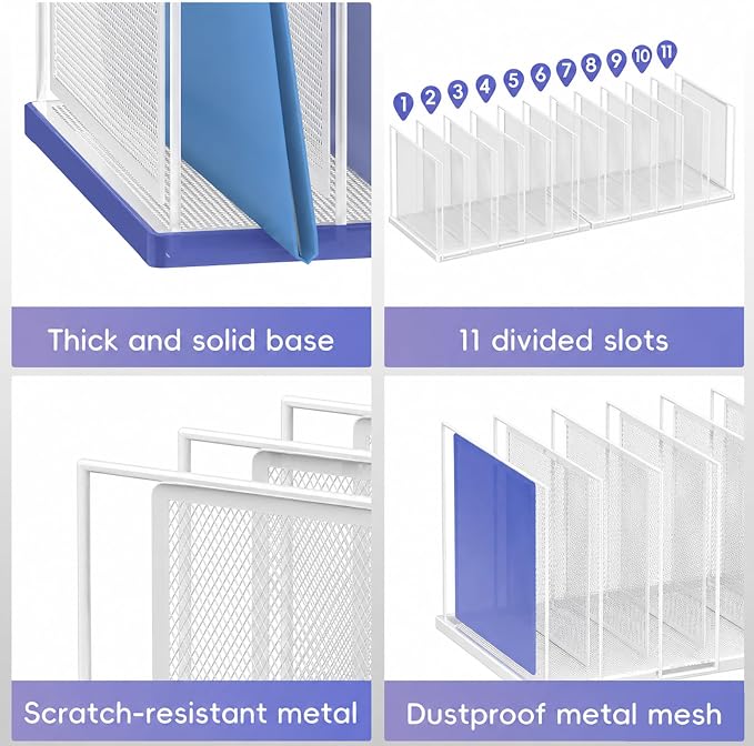 File Organizer for Desk, 11-Section Vertical File Sorter, Paper Holder Organizer Standing Metal File Folder for Office Home Classroom, White - Image 6