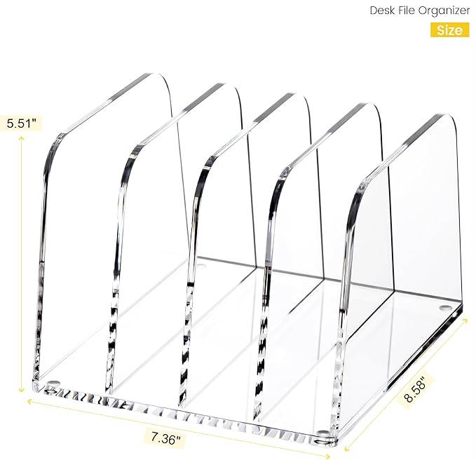 HeZone Desk File Organizer,4-Section Vertical Clear File Organizer File Holder Folder Holder Mail Sorter Acrylic Stand Rack,Office Organization for Home, Office & Classroom(1 Pack) - Image 3