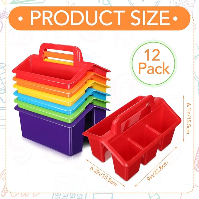 WILLBOND 12 Pcs Classroom Storage Caddies Stackable Utility Caddies with 4 Compartment Plastic Caddy with Handle Portable Storage Bins Organizers for Kids Schools Art Craft Supplies(Colorful) - Image 3