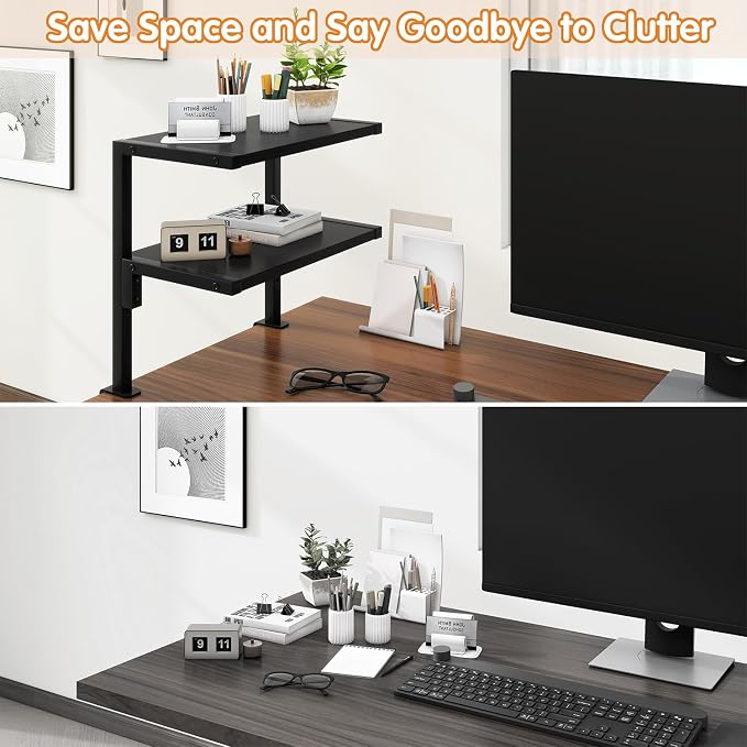 IBUYKE Clamp on Desk Organizer Shelf,Desk Extender Shelves TMZ007B | 12.9 inches,2-Tier Adjustable Storage Shelves, Above or Below Desk, for Desktop Accessories,Black - Image 6