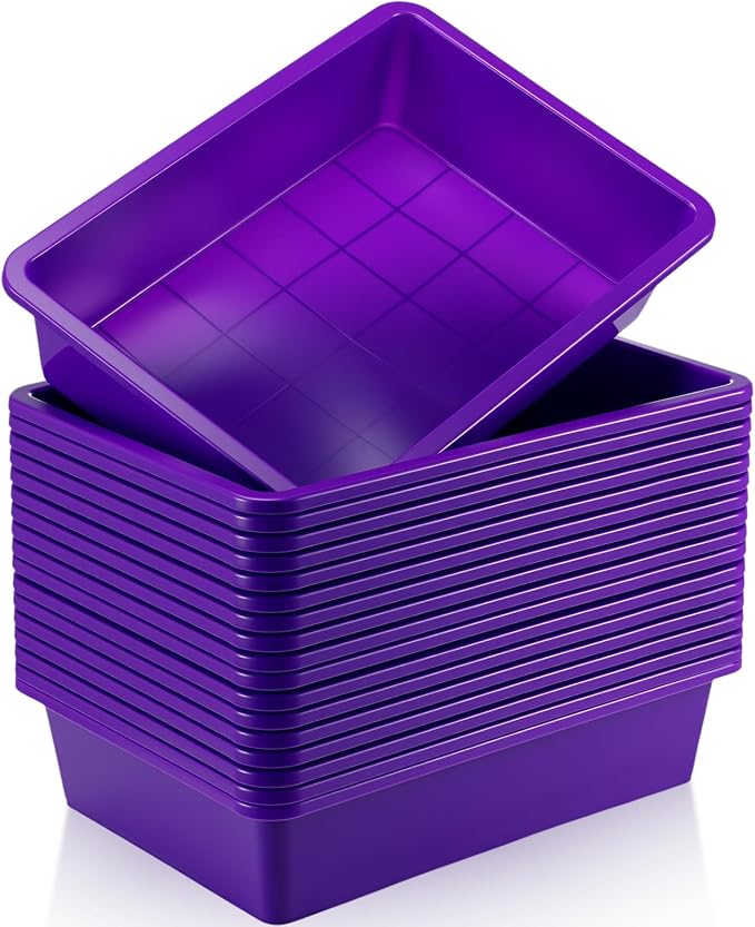 18 Pcs Flat Storage Organizer Bins Letter Size Paper Tray Classroom Storage Plastic Art Trays Classroom Pencil Organizer Baskets for School Office Teacher Book Organization(Purple) by Hoteam