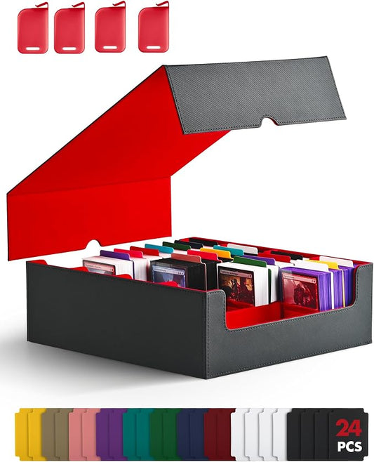 ZLCA Card Storage Box for MTG PTCG, Commander Deck Box Holds 3200+ Cards, Trading Card Storage Case with 4 Stoppers, Card Organizer for TCG Sport Cards(Black&Red) by ZLCA