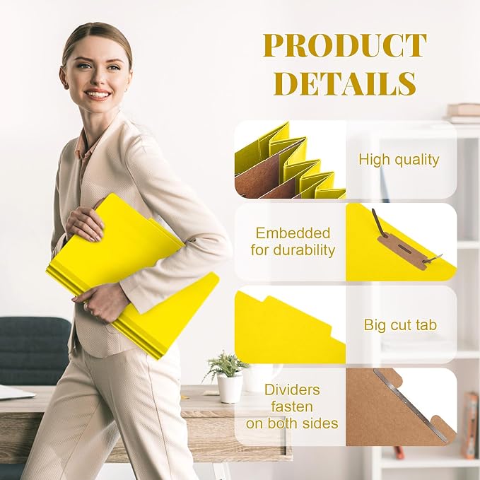 Skyygemm 48 Pcs Classification Folder Letter Size, 3 Divider File,Yellow | Back to School Supplies, Pressboard File with Fastener, Expanding Organizer Bulk for School Teacher, Office Employee, Staff - Image 3