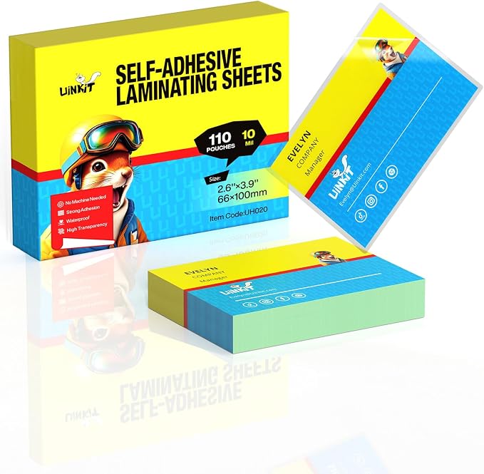 Uinkit 110Pack Bulk Business Card Laminating Pouches, 10Mil Double-Sided for 2.6x3.9" Cards, Ultimate Volume Solution for Restaurant IDs, School Badges, Event Credentials - No Laminator by UinkitHandicraftsandConservationSpecialist