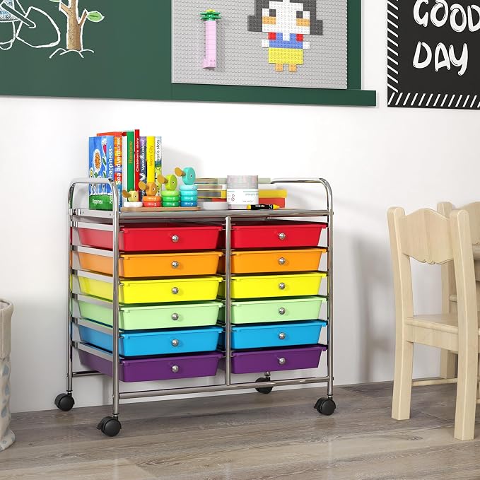 GOFLAME 12-Drawer Rolling Storage Cart, Multifunctional Art Craft Organizer Cart, Mobile Utility Storage Cart with Removable Drawers & Lockable Wheels, Craft Cart for Home Office School, Multicolored - Image 2