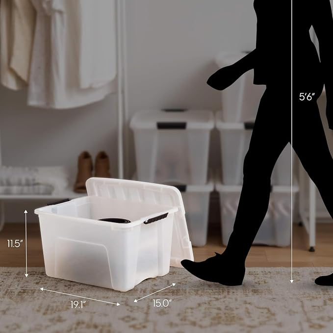 IRIS USA 6-Pack 40 Quart Storage Bins with Lids, Pearl | Conceals contents for a clean look. Perfect for moving, blankets, clothing, and garage storage. Nestable design saves space - Image 9