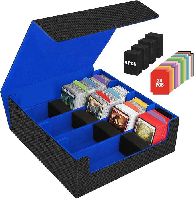 AOBOPLE 3200+ Trading Card Storage Box with Magnetic Closure, PU Leather | 4-Row Card Box,24 Dividers + 4 Foam Supports,Card Organizer For MTG TCG Magic Sports Cards,Gift For Collectors by AOBOPLE