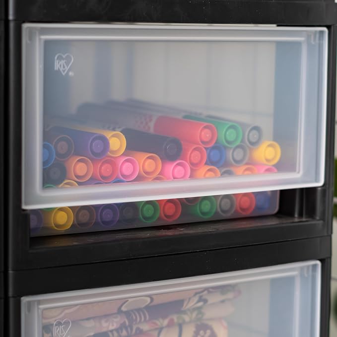 IRIS USA 2-Pack, 6 Qt. Small Stacking Drawer Storage Organizer, Black | Keep craft supplies, accessories, office items, and small essentials organized around your home for easy everyday storage - Image 7