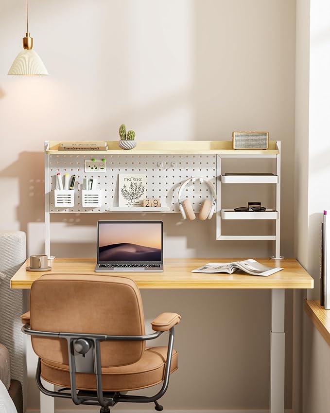 Clamp on Desk Shelf, 44" Desktop Shelving System, White | with Pegboard and Accessories, Desktop Organizer with 2-Tier Shelf, Desk Pegboard for Gaming Office - Image 2