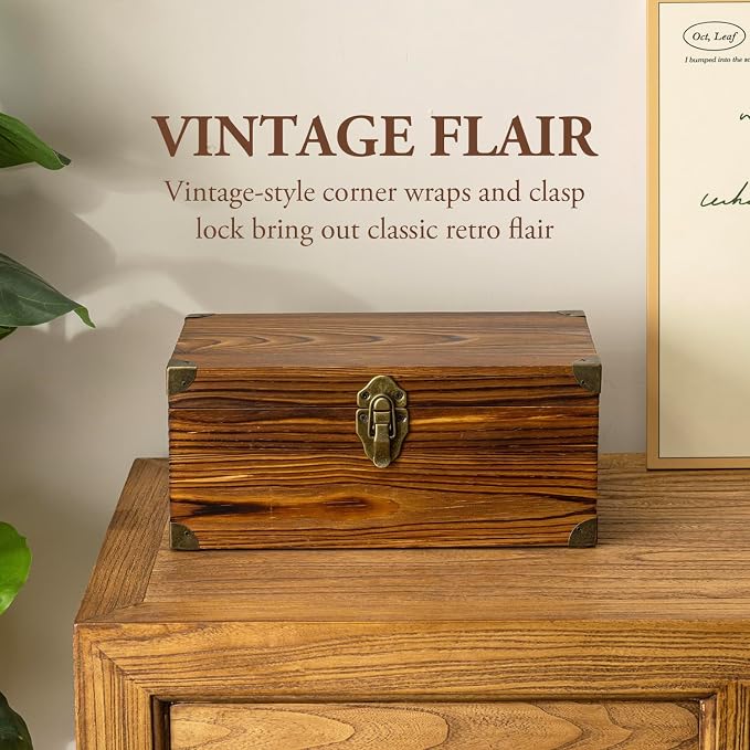 MyGift Rustic Dark Brown Wood Retro Audio Cassette Tape Storage Box with Antique Brass Tone Metal Latch and Brackets, 4 Compartments Hold up to 32 Tapes - Image 2