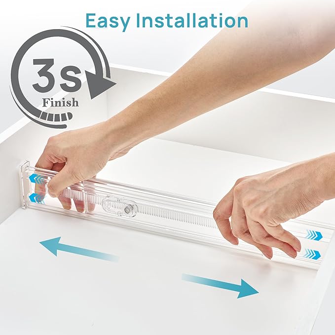 Vtopmart 2.36" Short Upgrade Drawer Dividers 12.8"-22.3" Expandable 12 Pack | Adjustable Kitchen Drawer Organizer, Clear Plastic Separator for Flatware, Utensils, Cutlery, Underwear Storage, Space Saving - Image 5