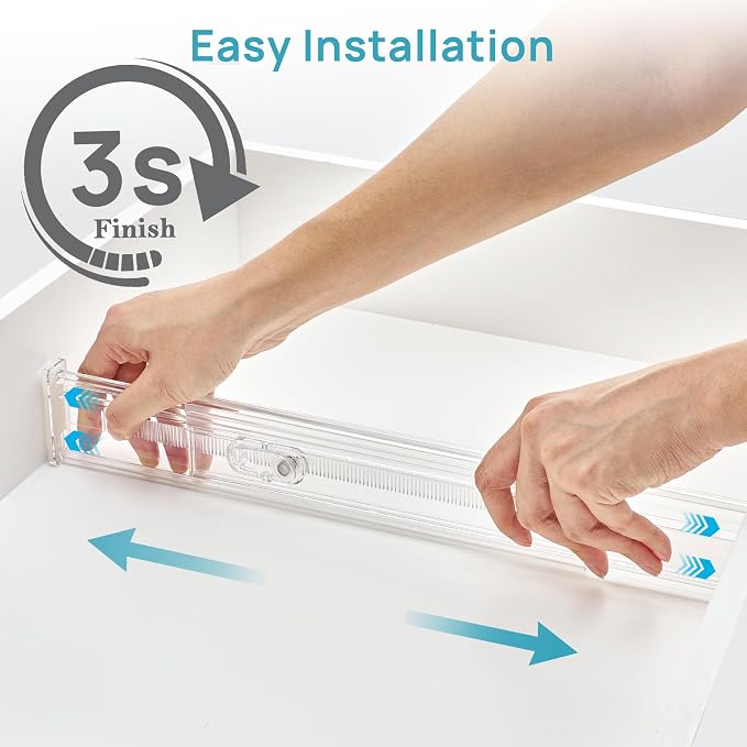 Vtopmart 2.36" Short Upgrade Drawer Dividers 12.8"-22.3" Expandable 8 Pack | Adjustable Kitchen Drawer Organizer, Clear Plastic Separator for Flatware, Utensils, Cutlery, Underwear Storage, Space Saving - Image 5
