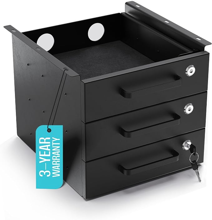 Under Desk Drawer Slide-Out - Lockable Metal Storage Drawers with Cable Management for Office & Home (Triple, Non-Bracketed) by COREMINDED